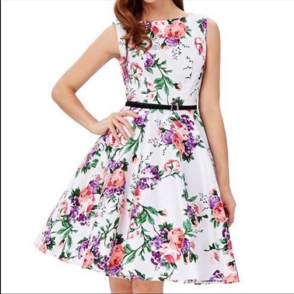 Grace Karin White Floral Dress Small S - Picture 2 of 8